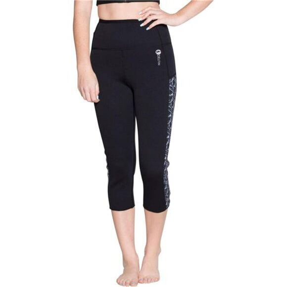 Delfin Spa Neoprene Workout Capris Heat Sauna Pants Tummy Control Leggings - Picture 1 of 6